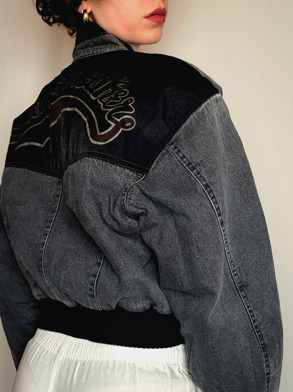 Veste en denim doublée grise S vintage