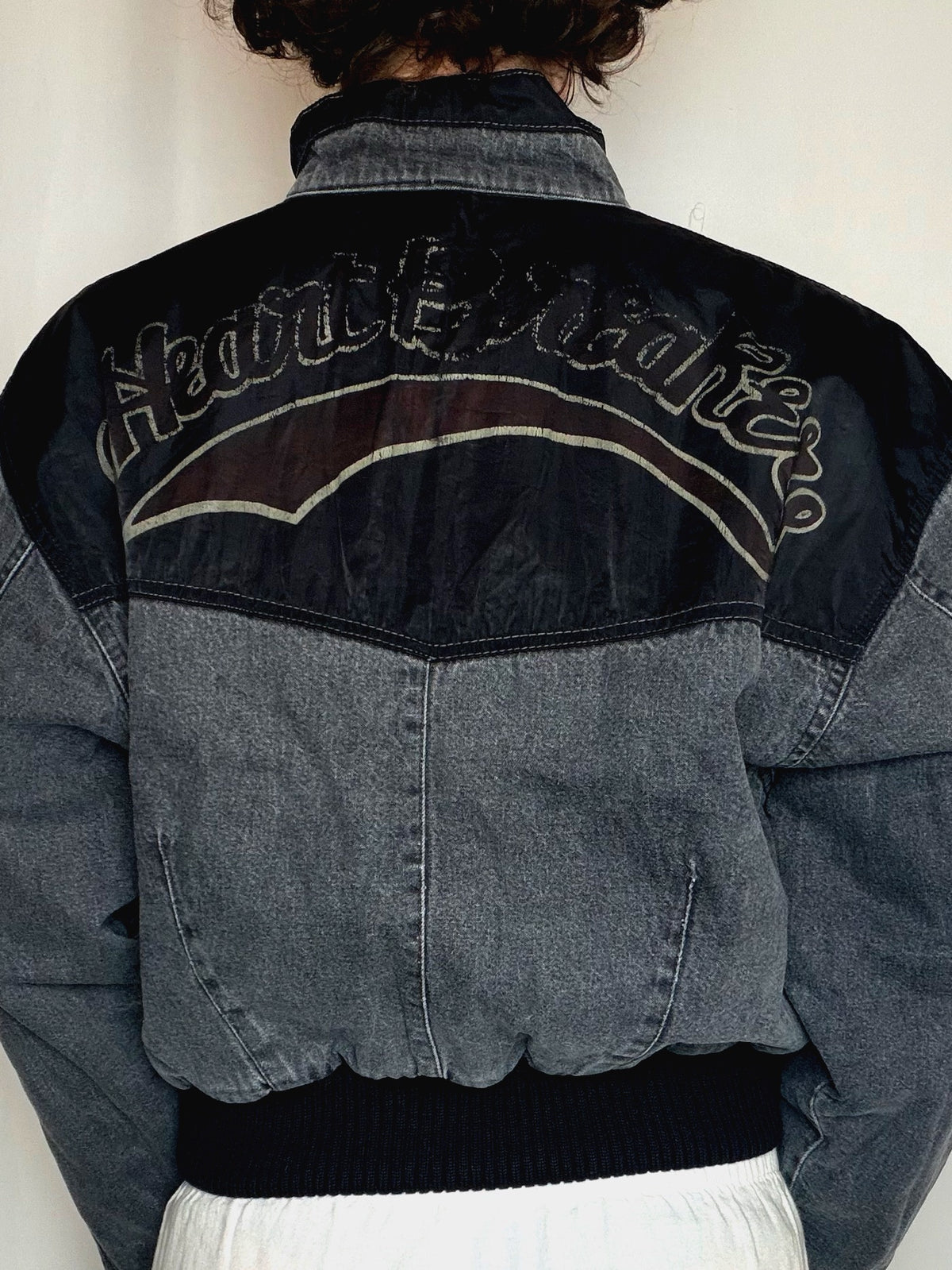 Veste en denim doublée grise S vintage