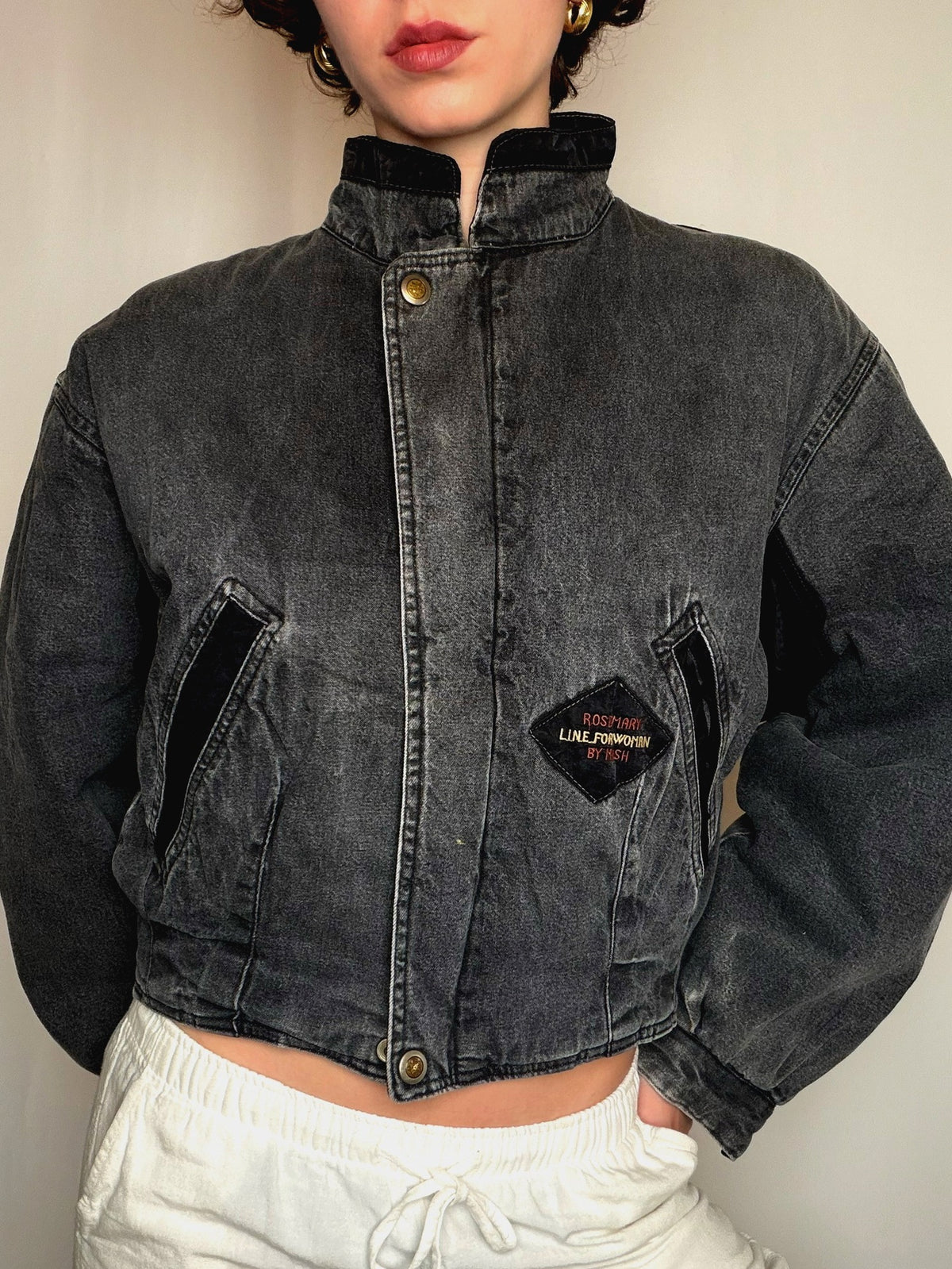 Veste en denim doublée grise S vintage