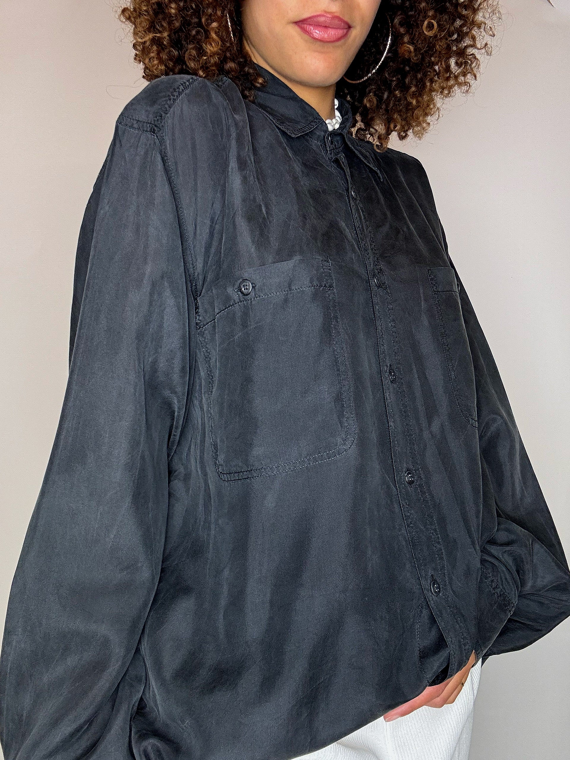 Vintage black silk shirt XL