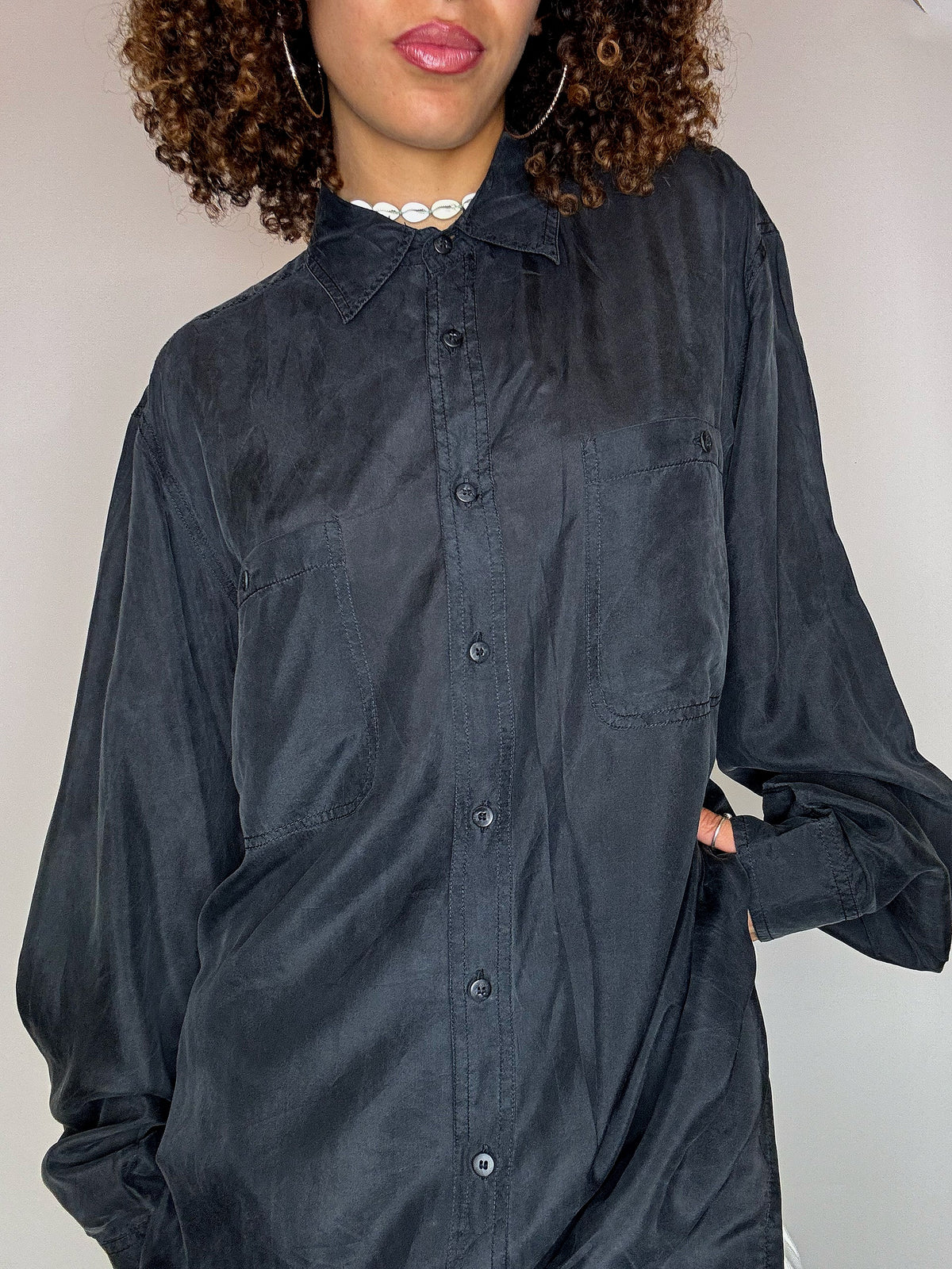 Vintage black silk shirt XL