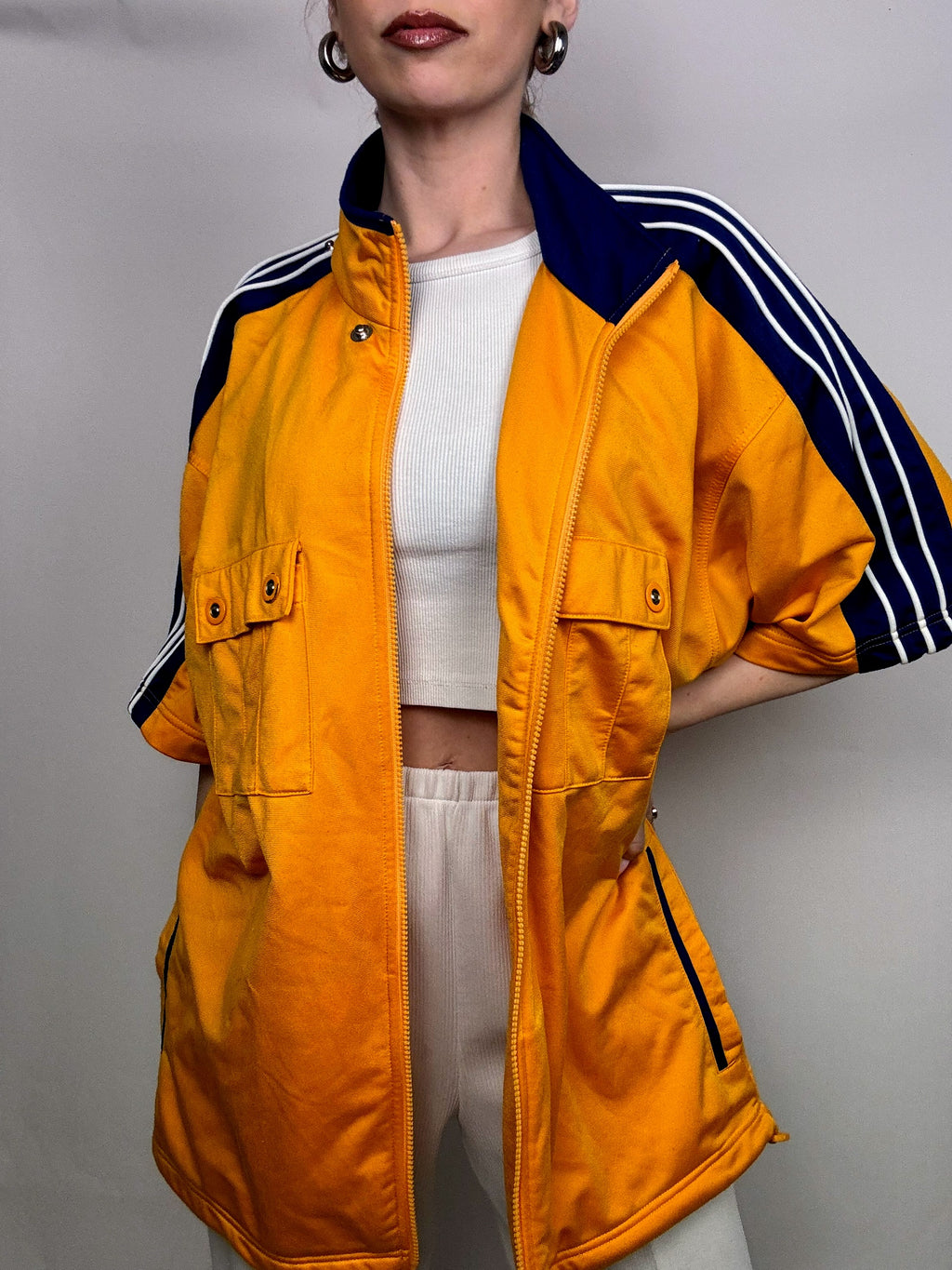 ADIDAS L Vintage Gelbe Nylonjacke mit 3/4-Ärmeln