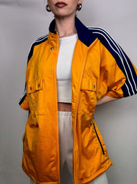 ADIDAS L Vintage Gelbe Nylonjacke mit 3/4-Ärmeln
