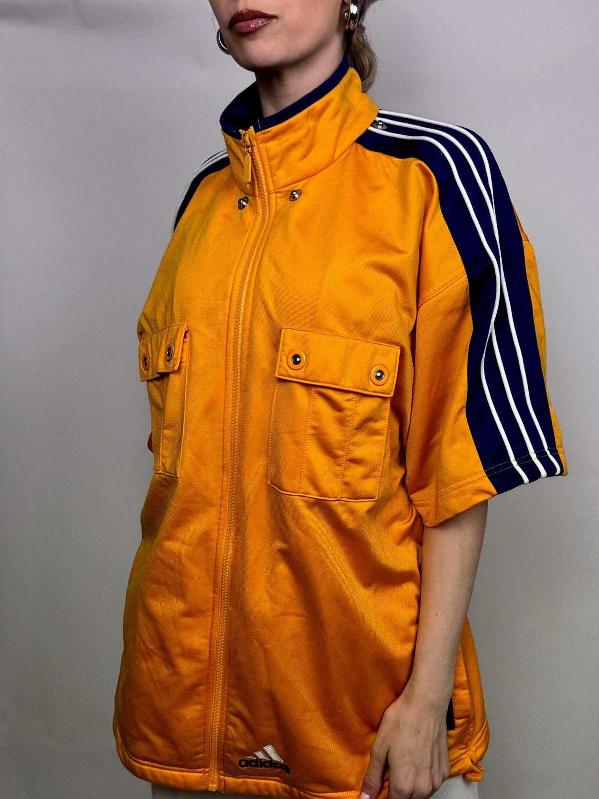 ADIDAS L Vintage Gelbe Nylonjacke mit 3/4-Ärmeln