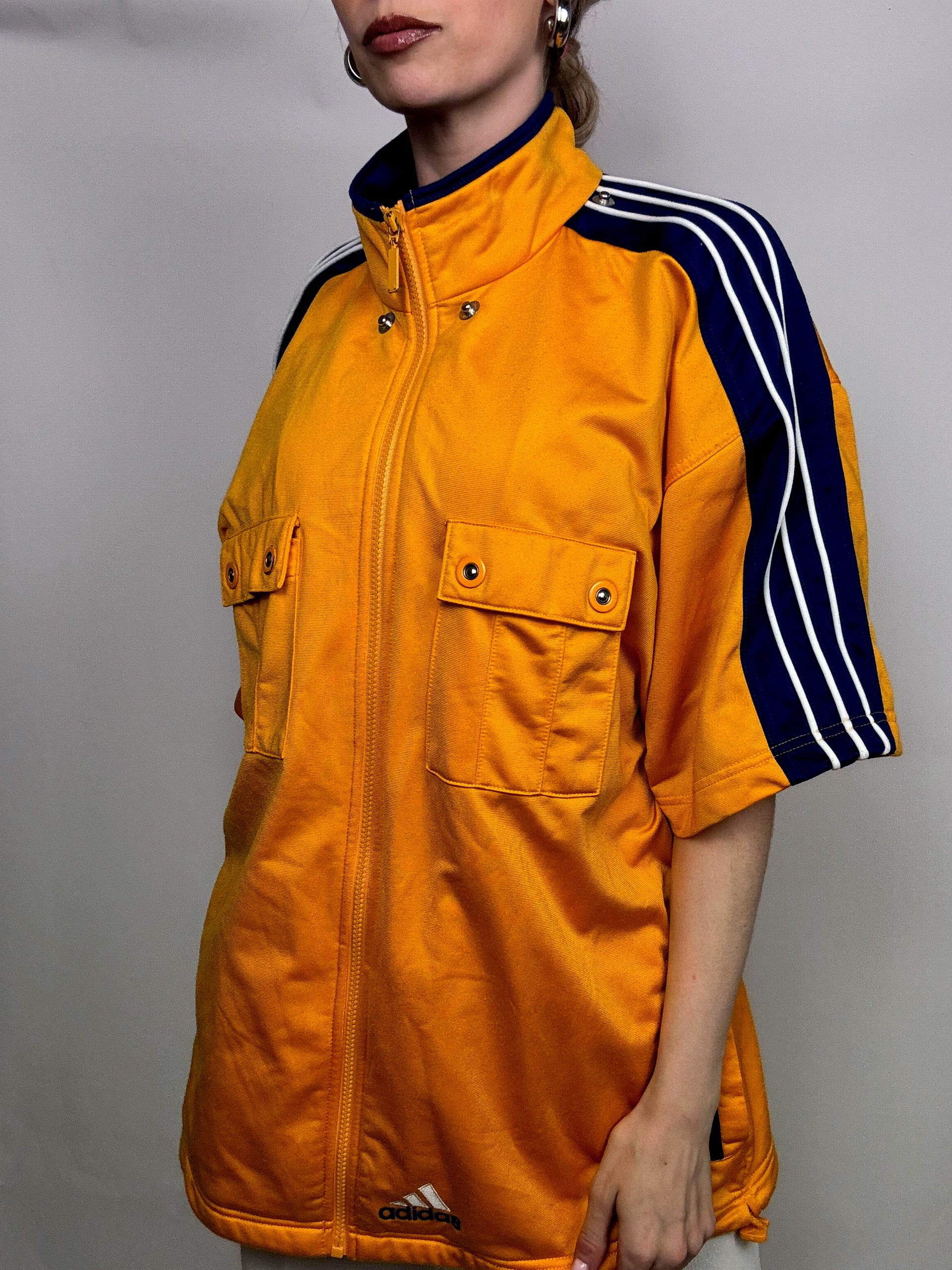 ADIDAS L Vintage Gelbe Nylonjacke mit 3/4-Ärmeln