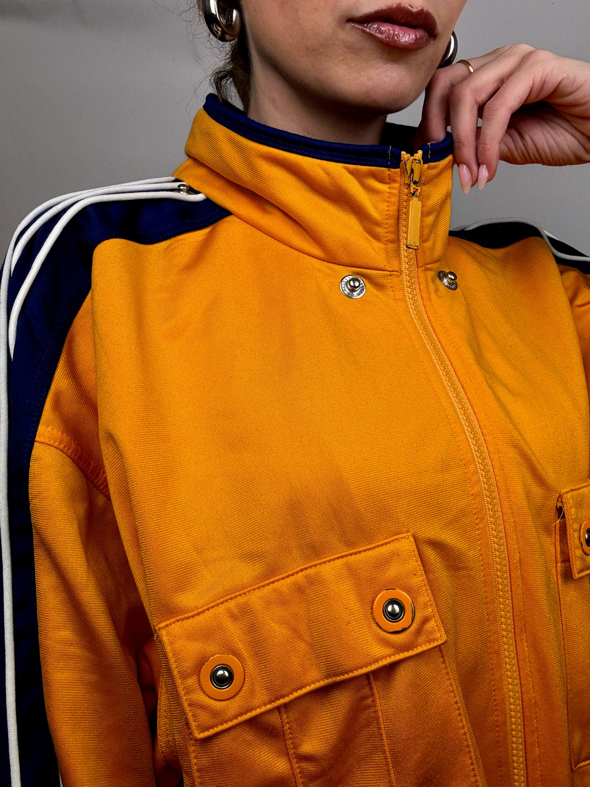 ADIDAS L Vintage Gelbe Nylonjacke mit 3/4-Ärmeln