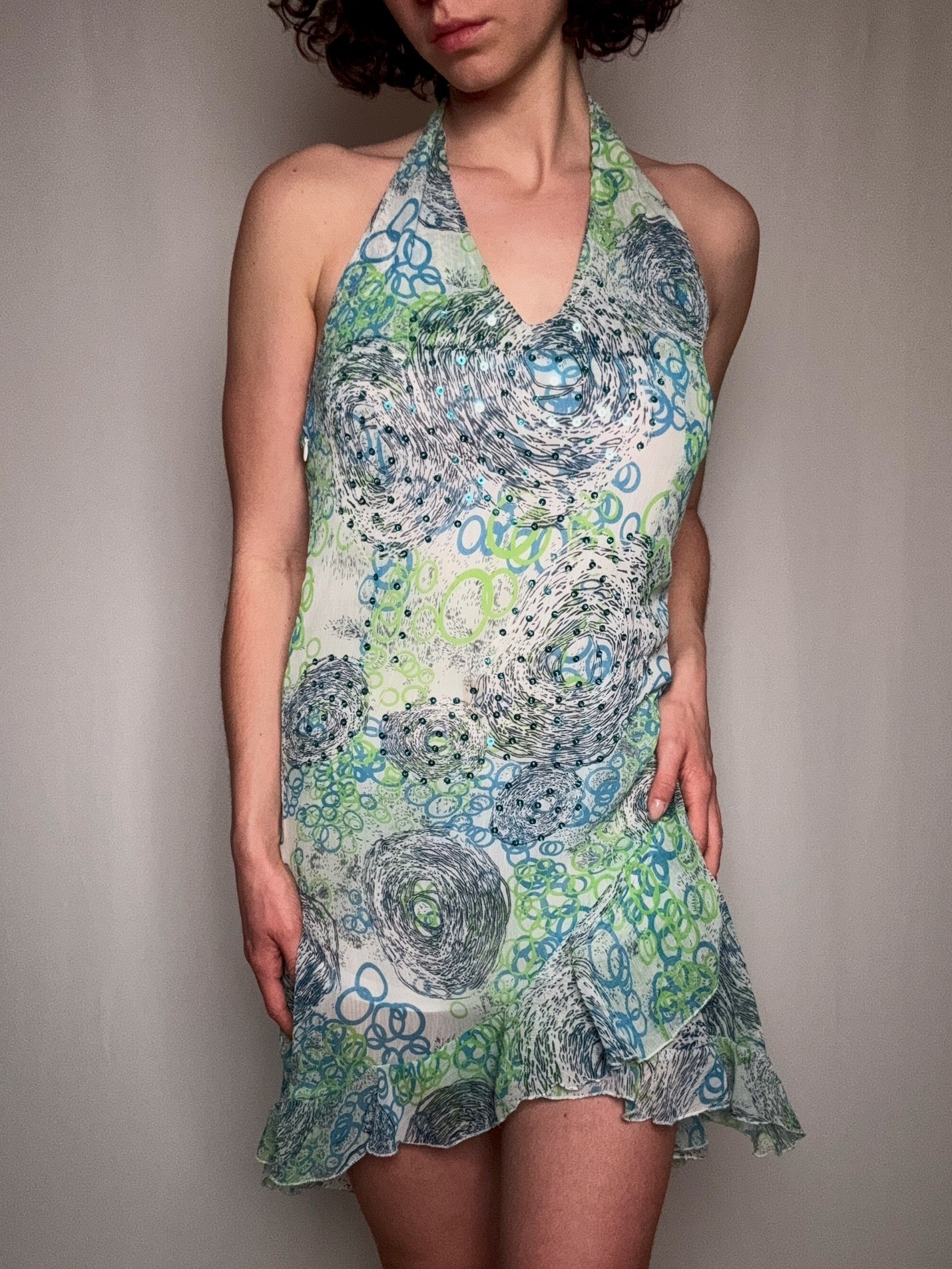 robe légère dos nu à sequins S/M vintage