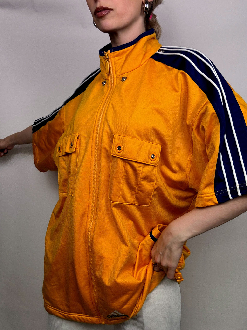 ADIDAS L Vintage Gelbe Nylonjacke mit 3/4-Ärmeln