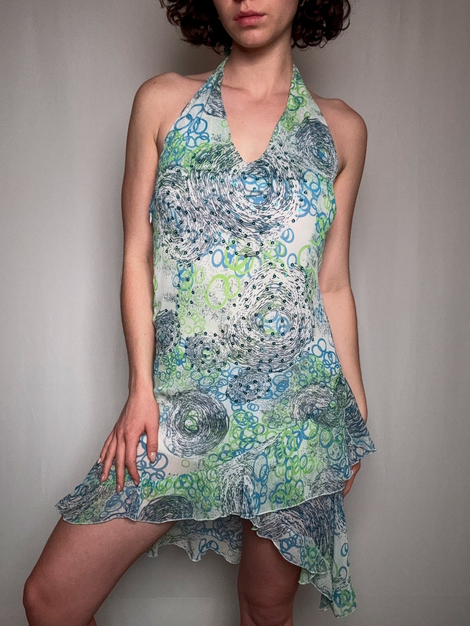 robe légère dos nu à sequins S/M vintage