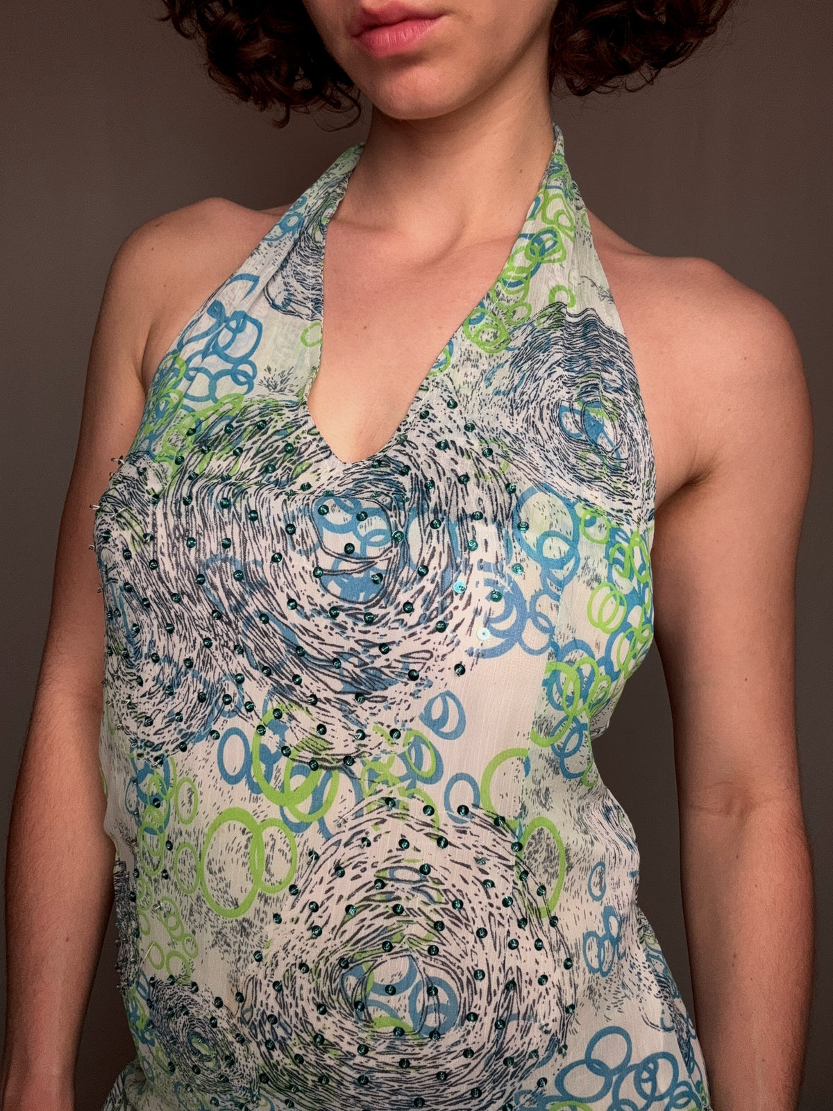 robe légère dos nu à sequins S/M vintage