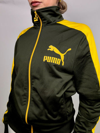 Veste en nylon kaki et jaune PUMA S/M vintage