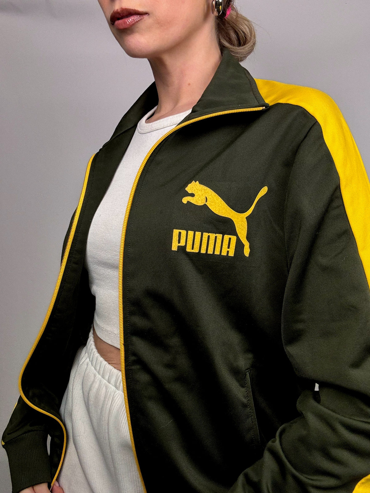 PUMA S/M Vintage Khaki und Gelbe Nylonjacke