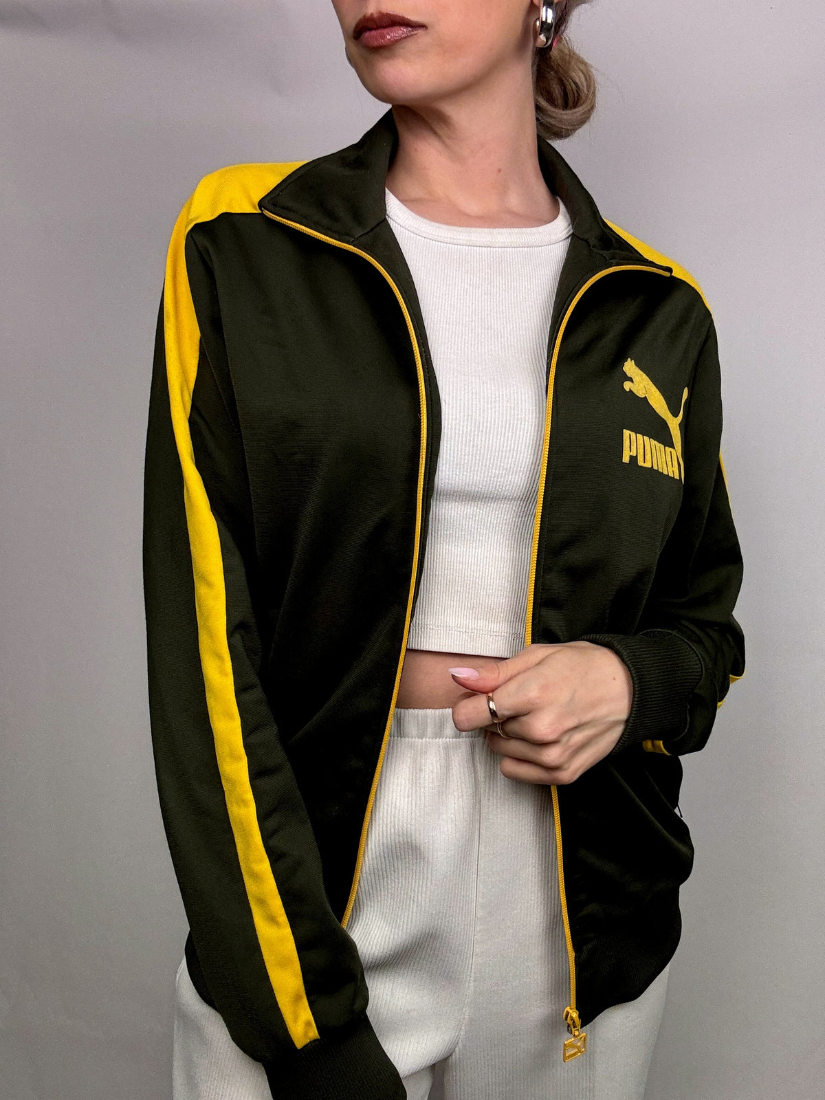 PUMA S/M Vintage Khaki und Gelbe Nylonjacke