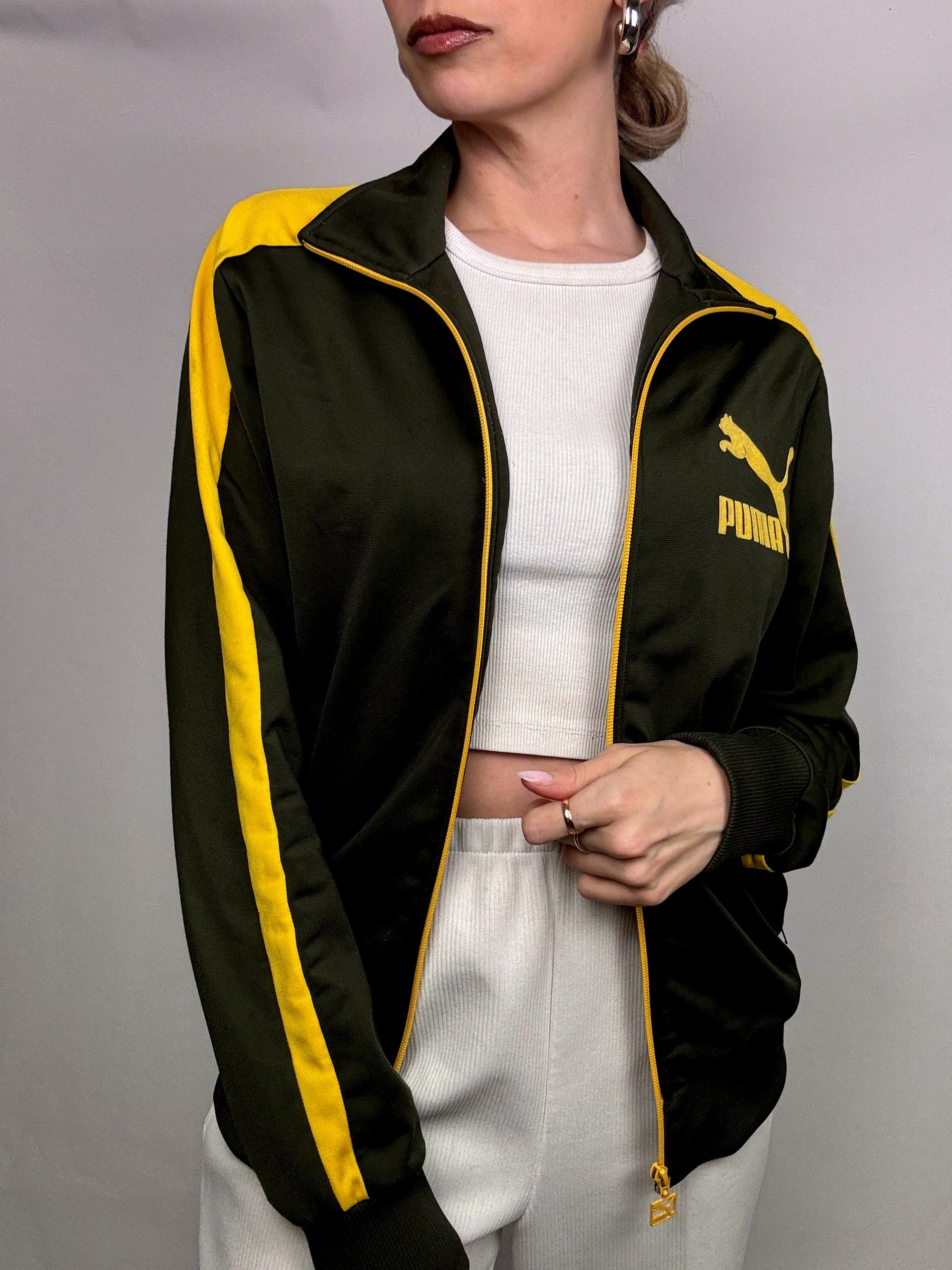 PUMA S/M Vintage Khaki und Gelbe Nylonjacke