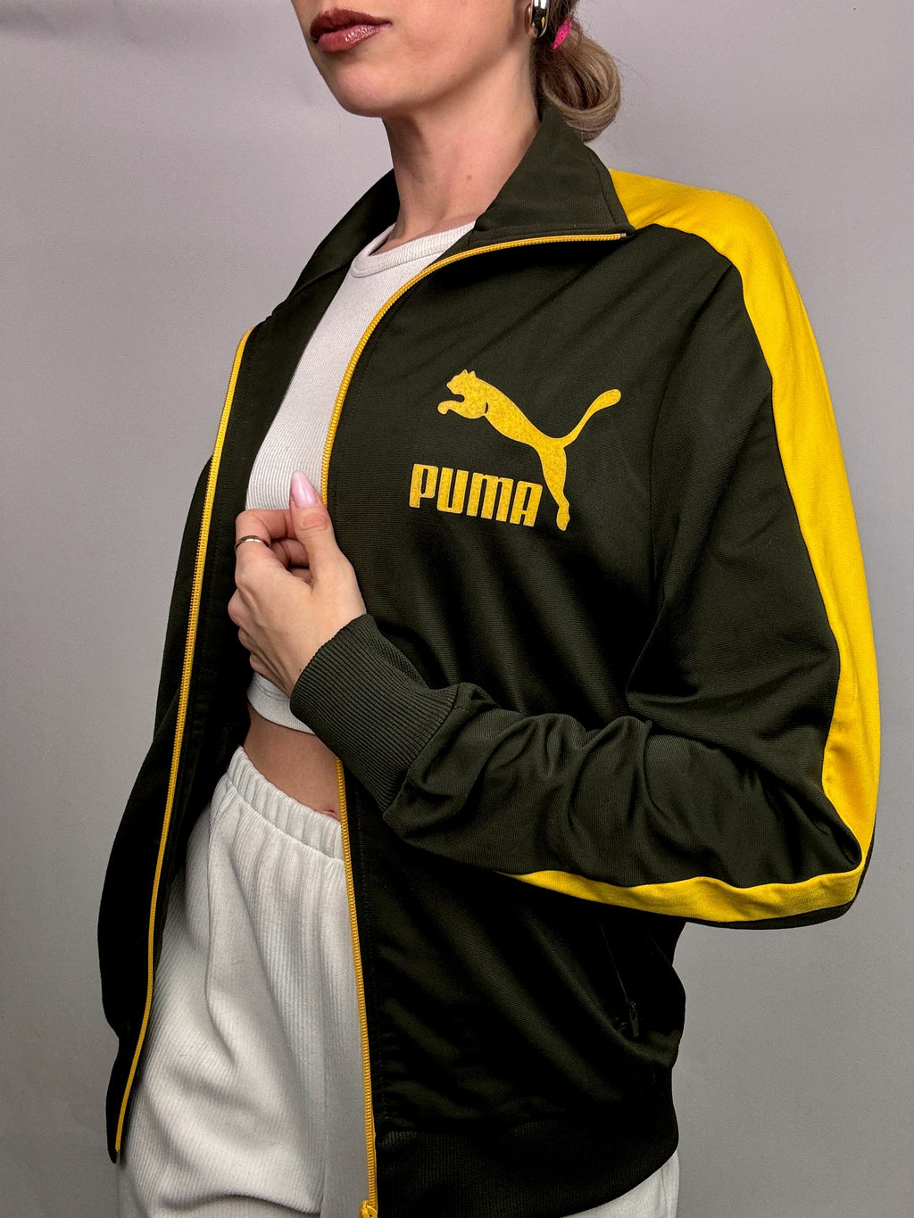 PUMA S/M Vintage Khaki und Gelbe Nylonjacke