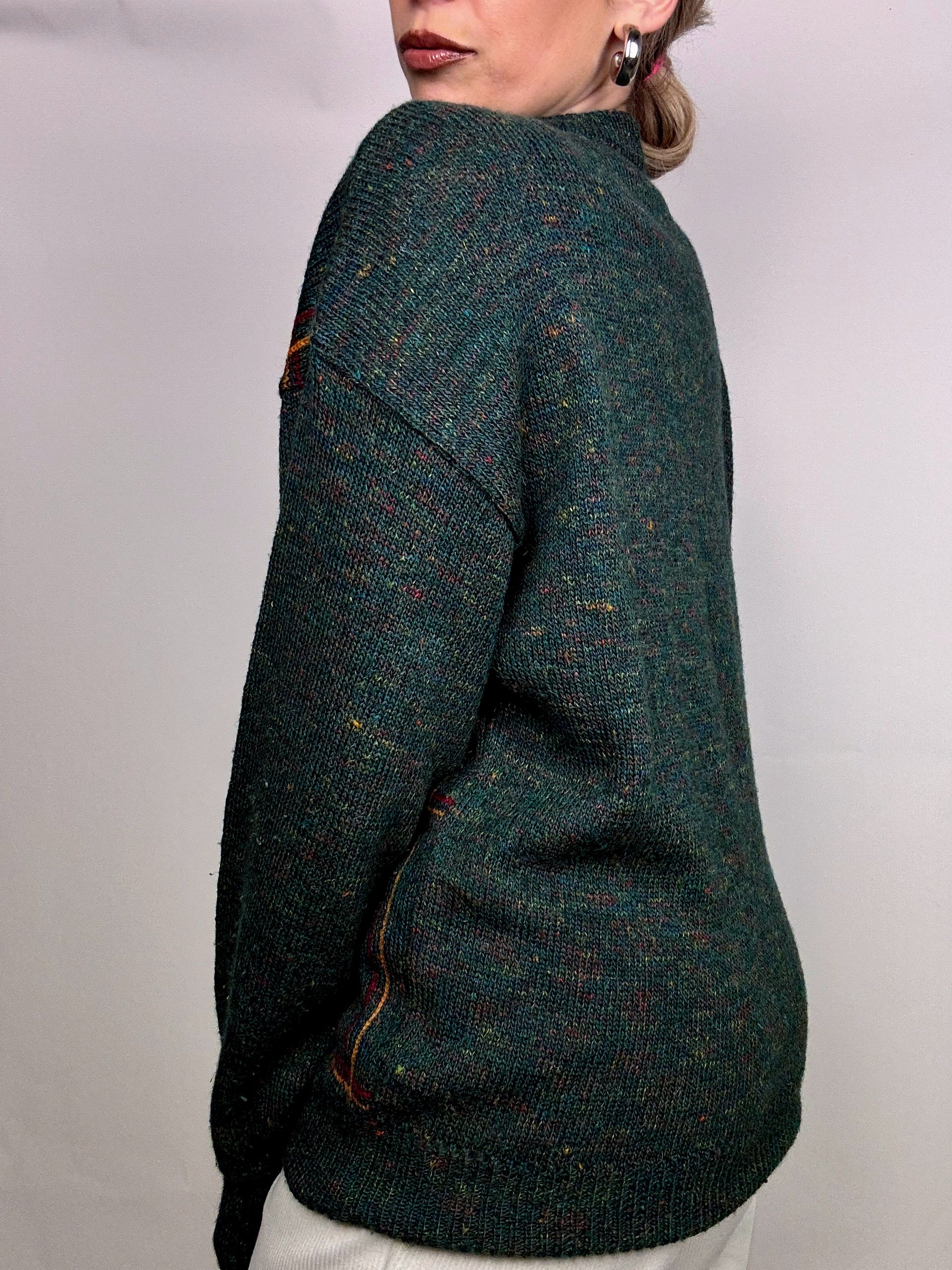 Vintage green plaid crew neck sweater L