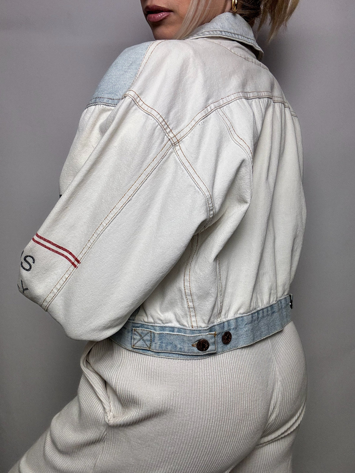 Veste en denim bicolore crop L vintage