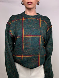 Vintage green plaid crew neck sweater L