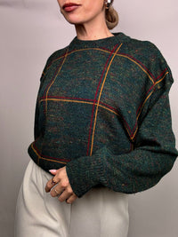 Vintage green plaid crew neck sweater L