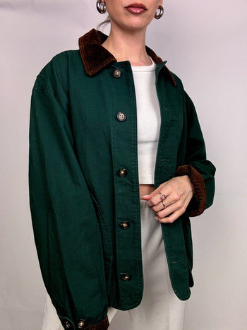 Veste style boxy LANDS END verte M vintage