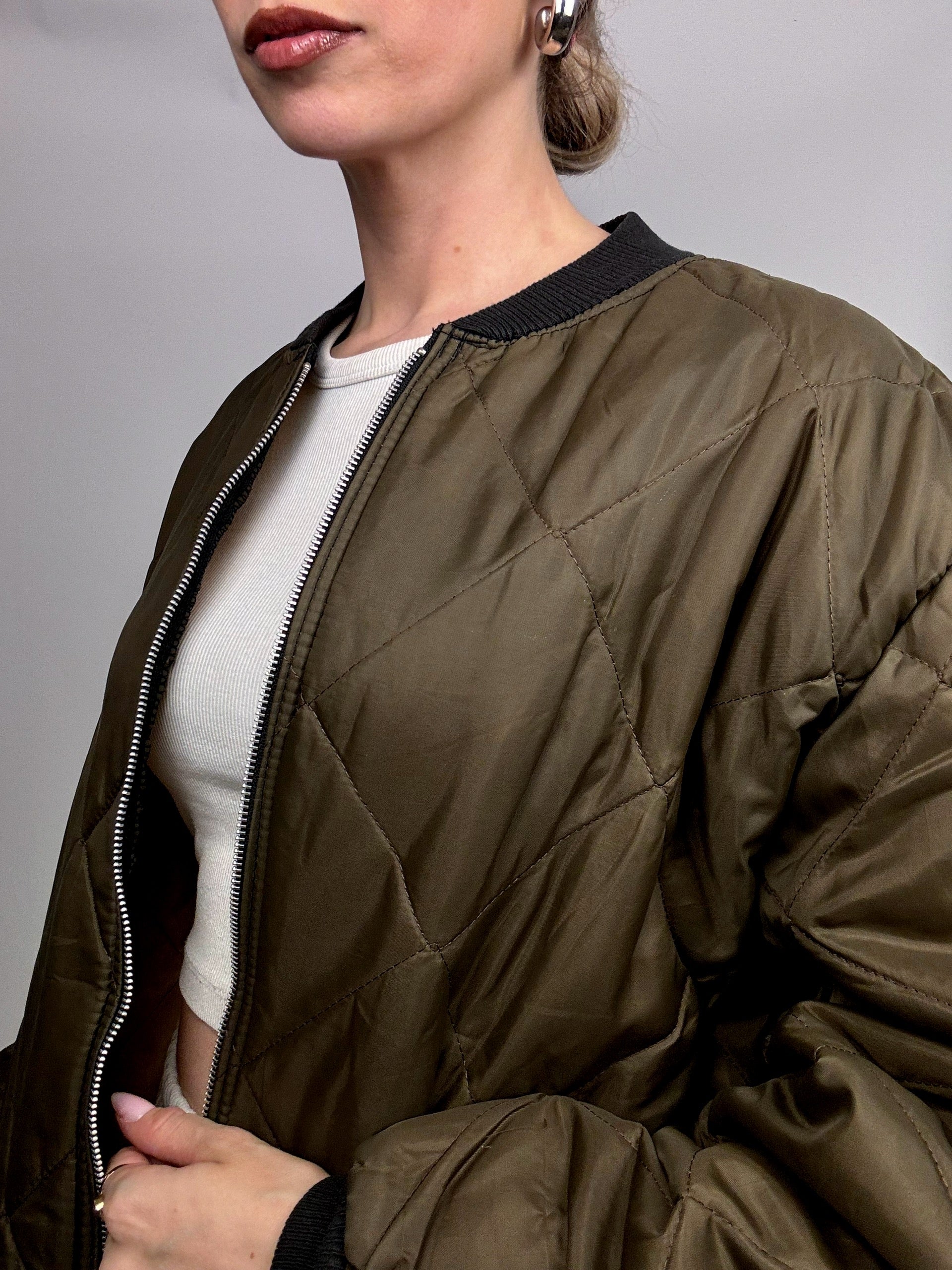 M/L khaki quilted bomber jacket