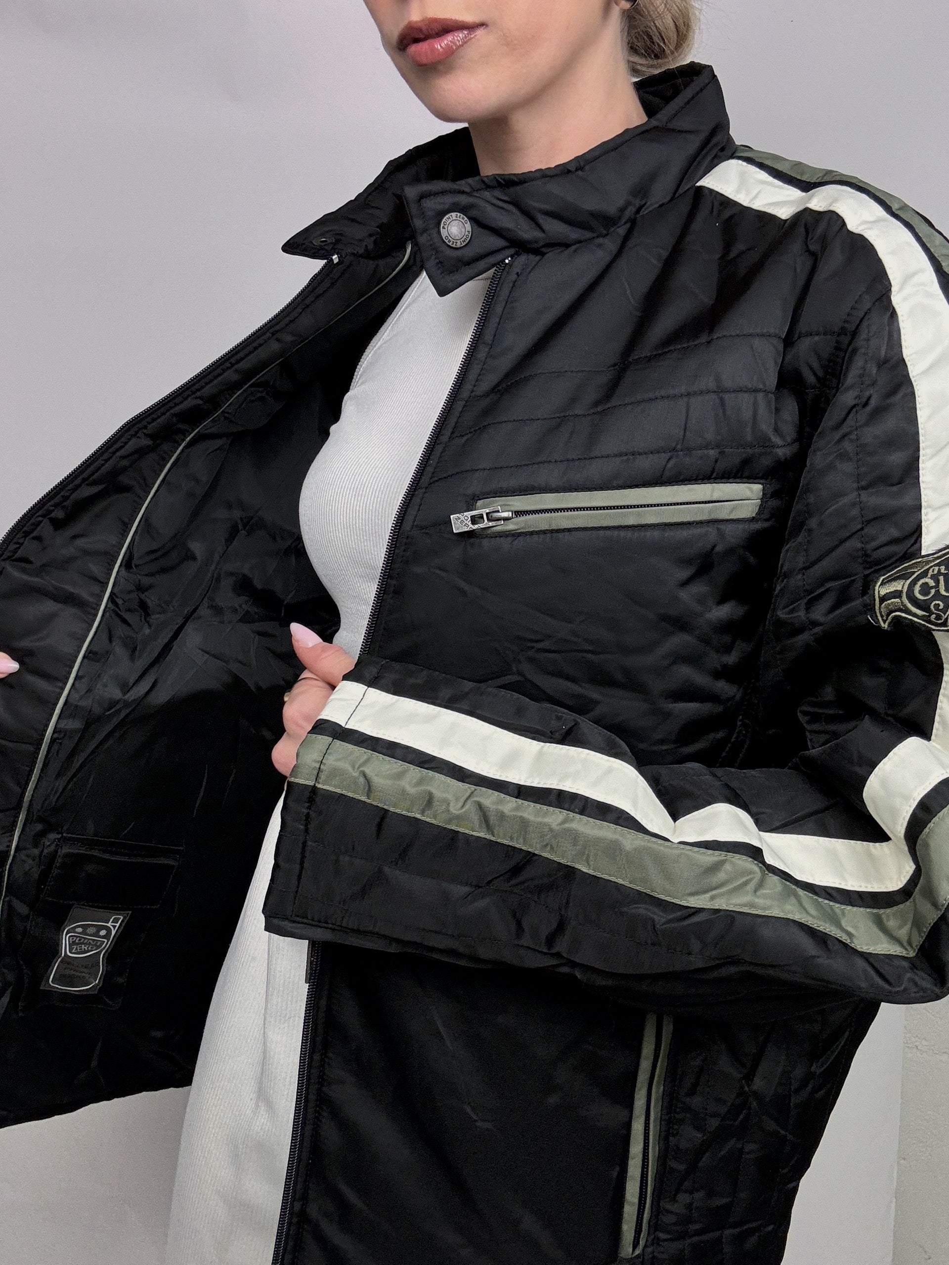 Vintage M schwarze und khakifarbene Rennjacke