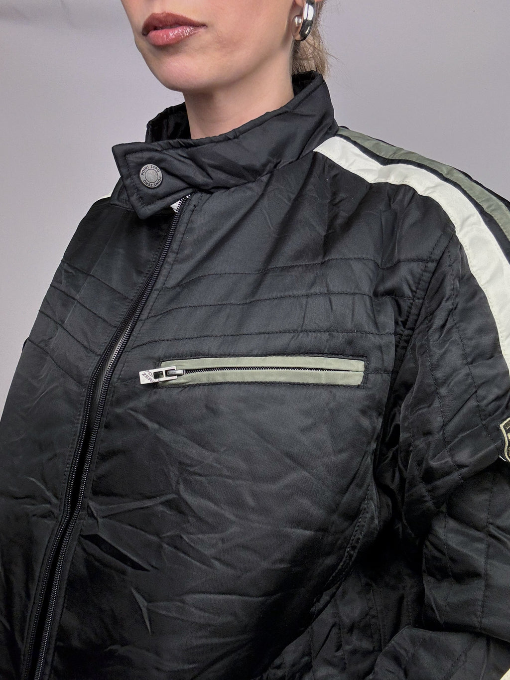 Vintage M schwarze und khakifarbene Rennjacke