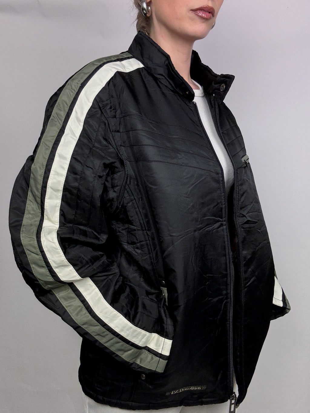 Vintage M schwarze und khakifarbene Rennjacke