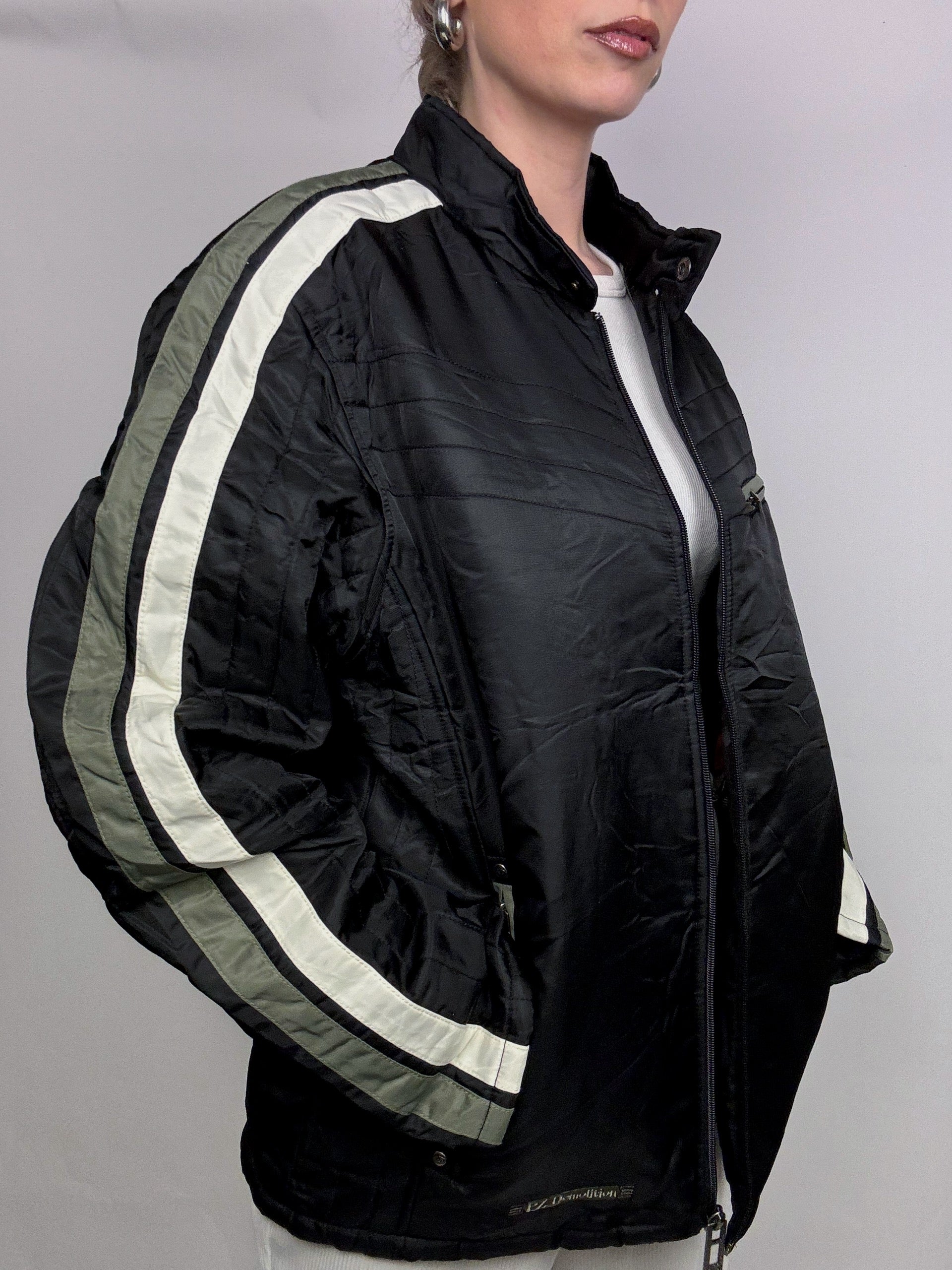 Vintage M schwarze und khakifarbene Rennjacke