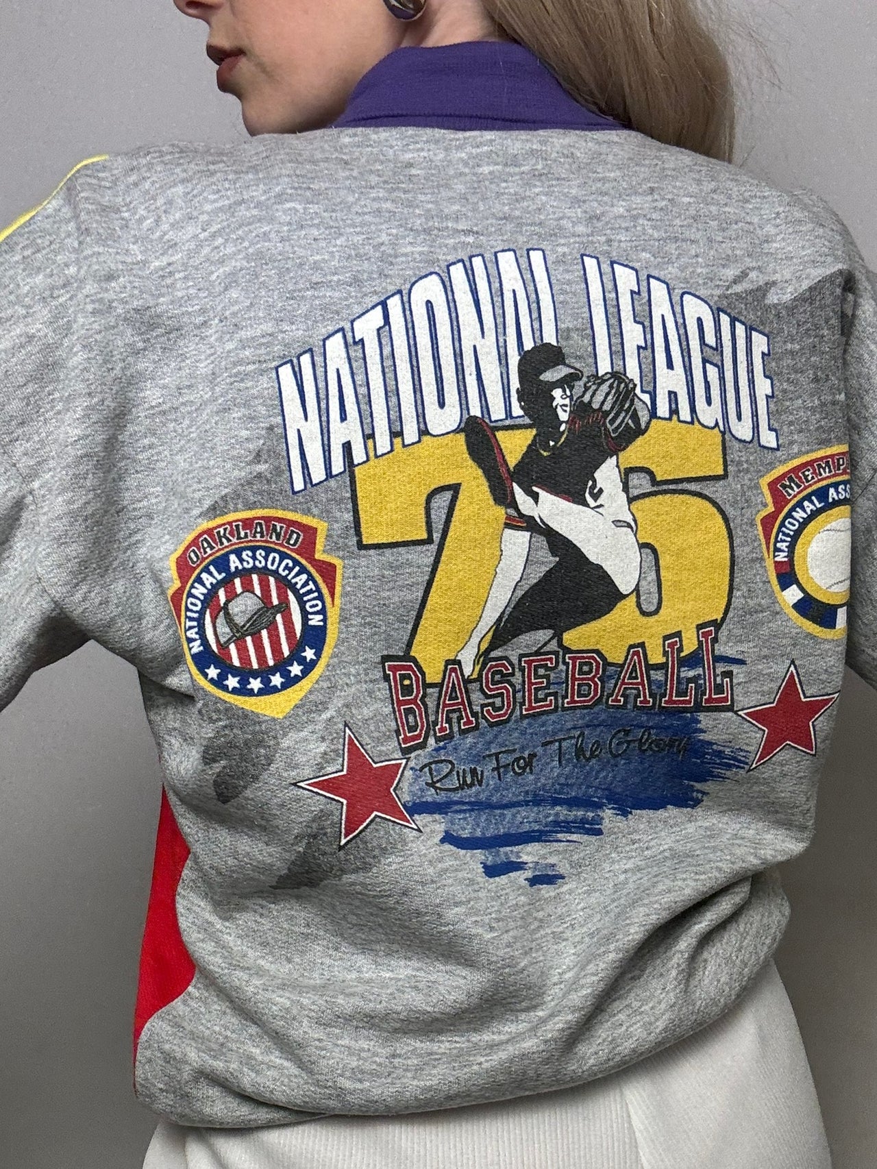 Sweat col chemise retro baseball S vintage