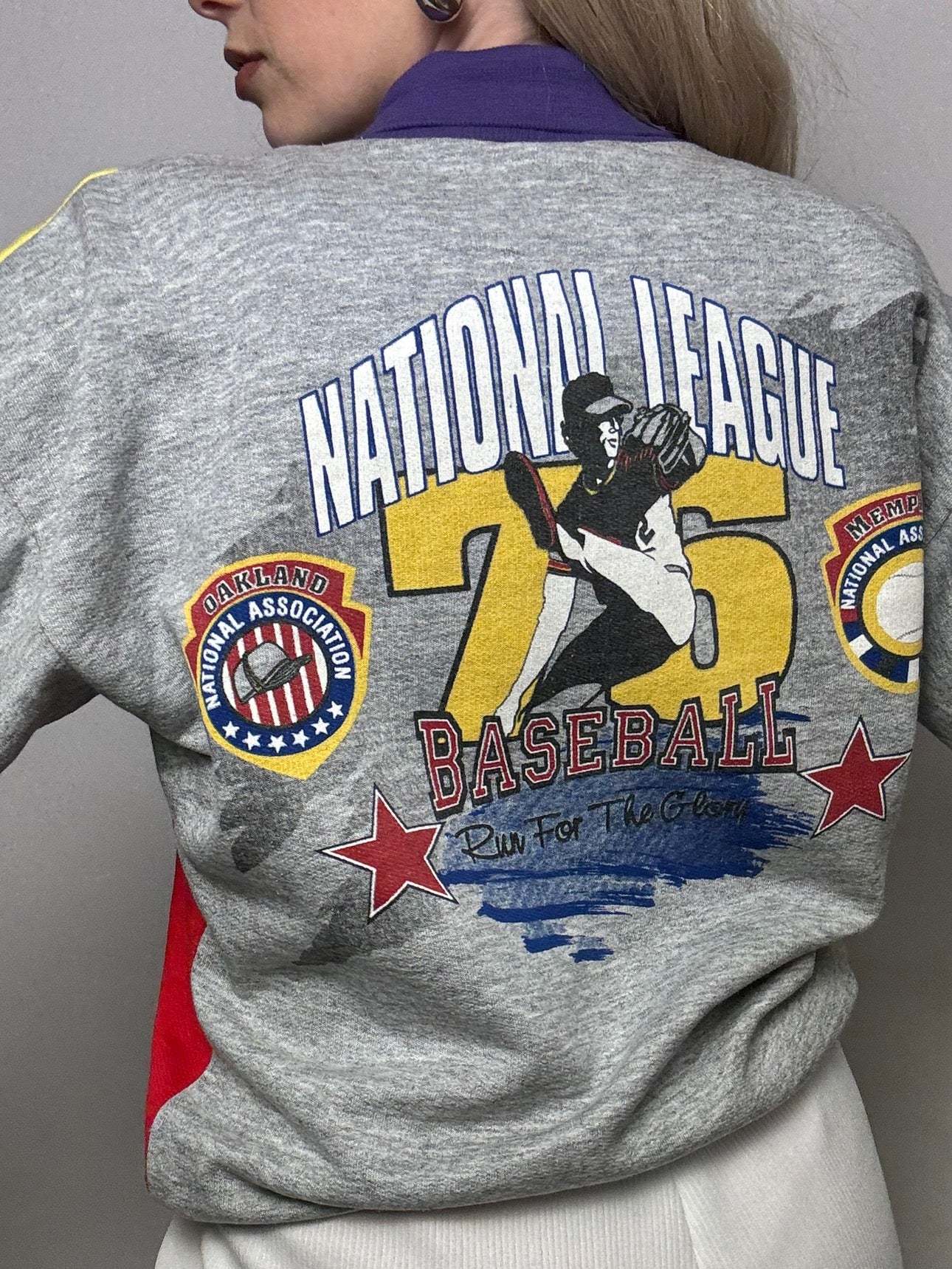 Retro Baseball Shirt Kragen Sweatshirt S Vintage