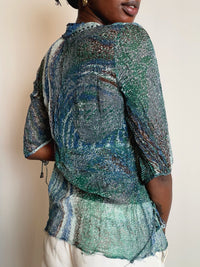 Top bleu à motif Derhy S vintage