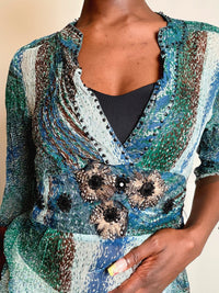 Top bleu à motif Derhy S vintage