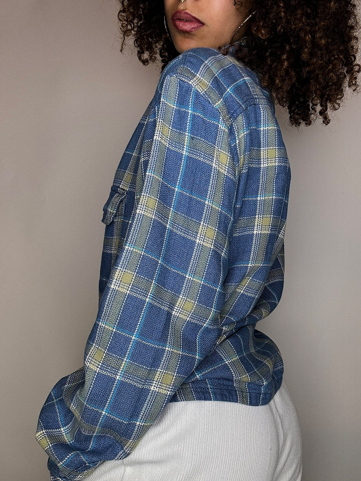 WRANGLER M vintage thick blue plaid shirt