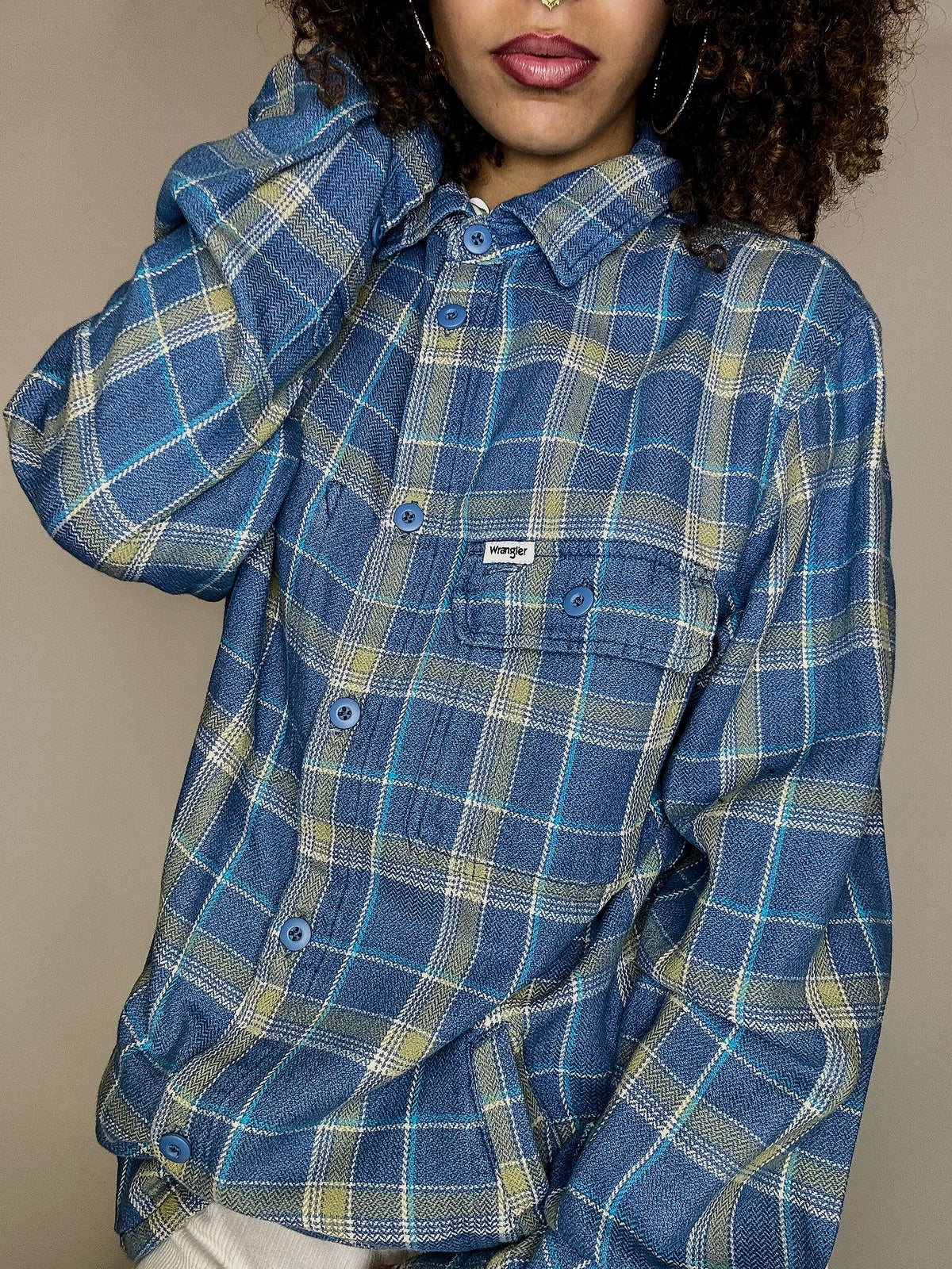 WRANGLER M vintage thick blue plaid shirt