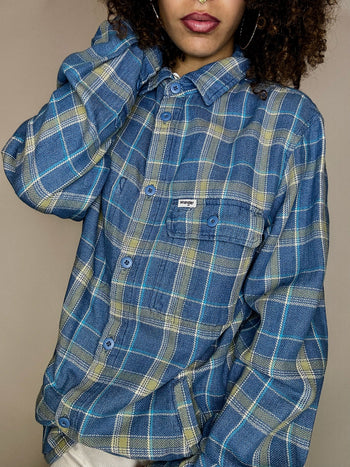 Chemise épaisse à carreaux bleue WRANGLER M vintage