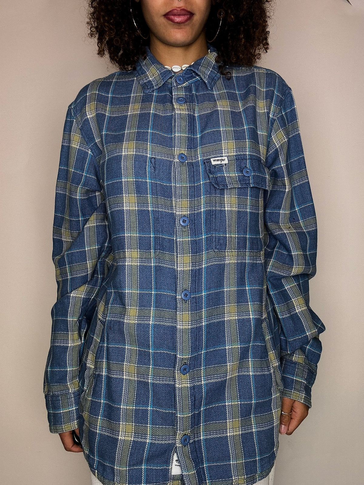 WRANGLER M vintage thick blue plaid shirt