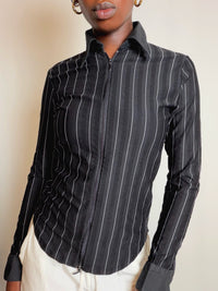 Chemisier noir avec lignes blanches M vintage