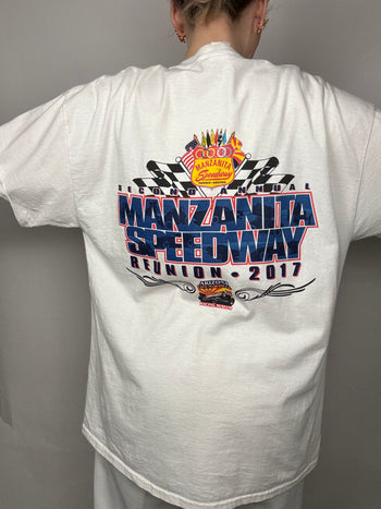 Vintage RON SHUMAN XL autographed white racing t-shirt 