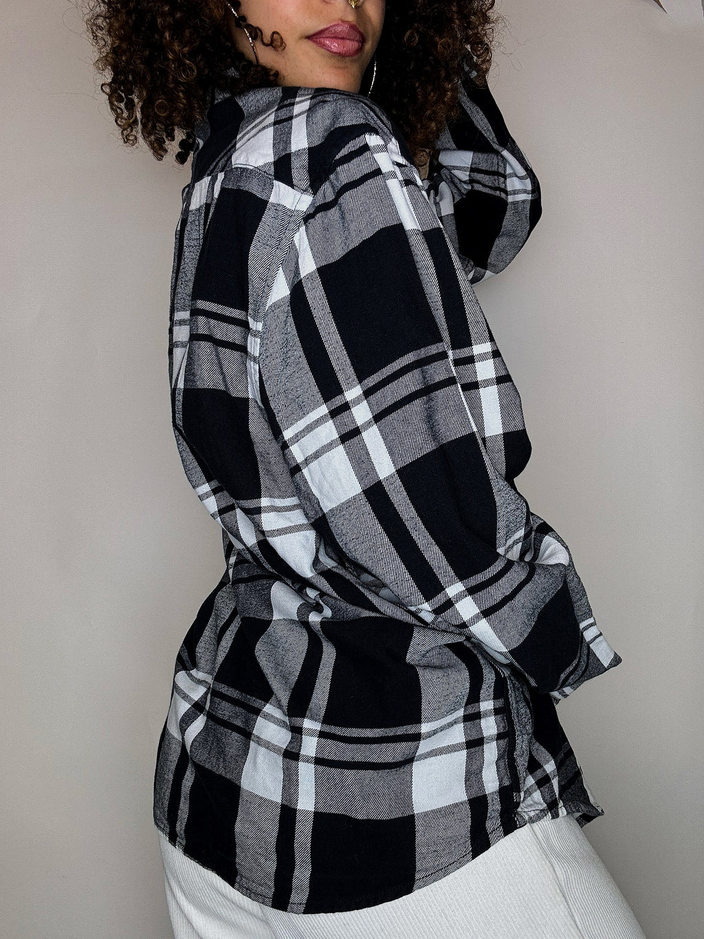 WRANGLER vintage black and white plaid thick shirt XL