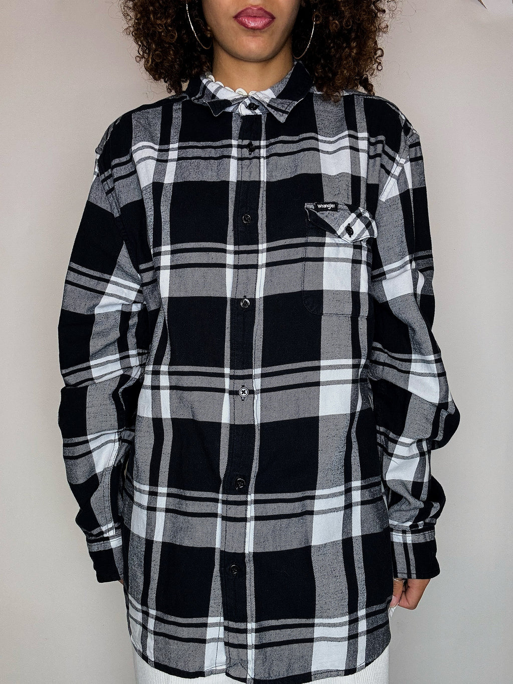 WRANGLER vintage black and white plaid thick shirt XL