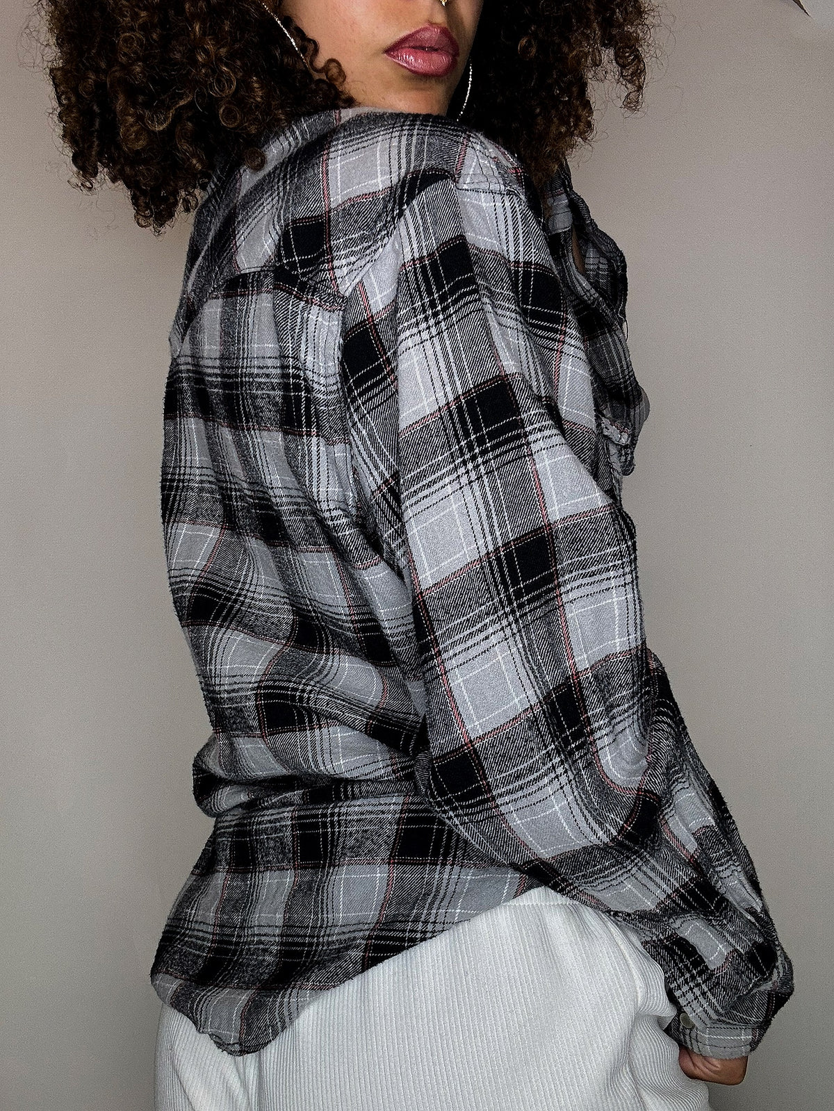 WRANGLER L vintage grey thick plaid shirt