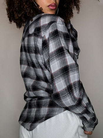 Chemise épaisse à carreaux grise WRANGLER L vintage