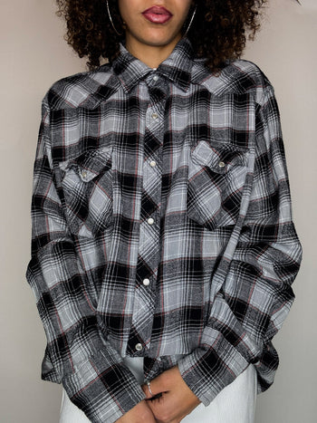 Chemise épaisse à carreaux grise WRANGLER L vintage