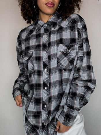Chemise épaisse à carreaux grise WRANGLER L vintage