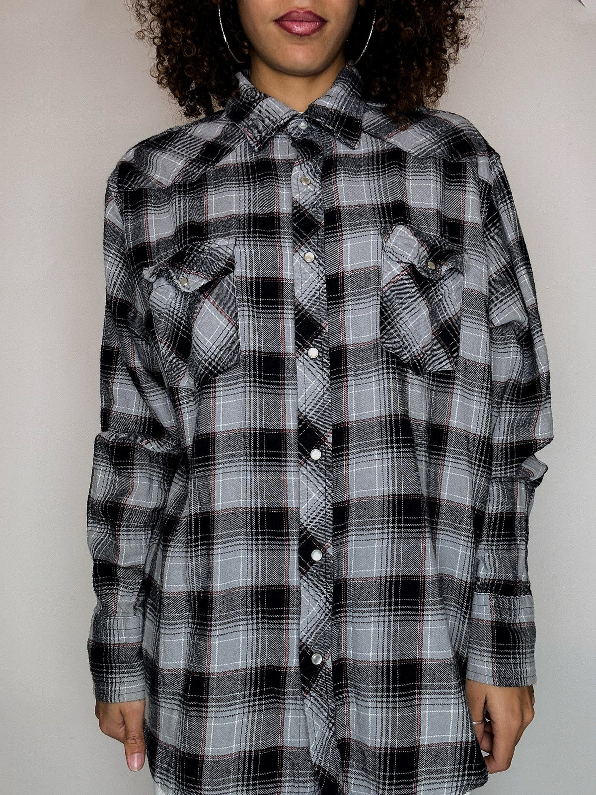 WRANGLER L vintage grey thick plaid shirt