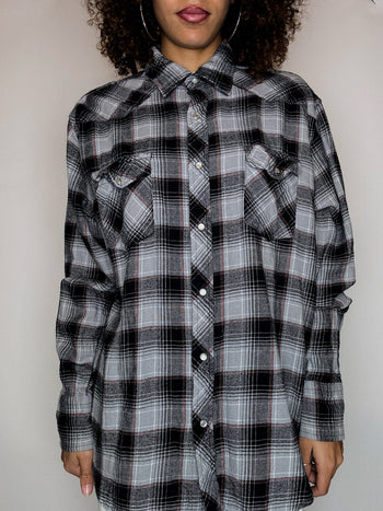 Chemise épaisse à carreaux grise WRANGLER L vintage