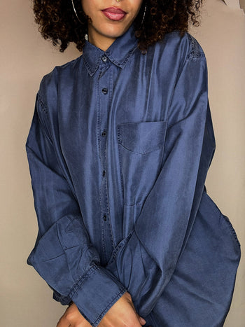 Chemise en soie bleu gris M vintage