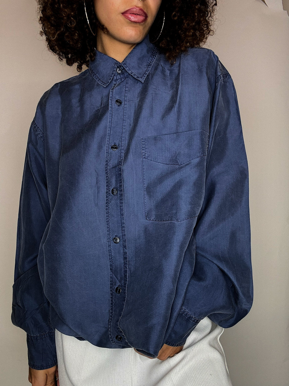 Vintage-Seidenhemd in Blaugrau, Größe M