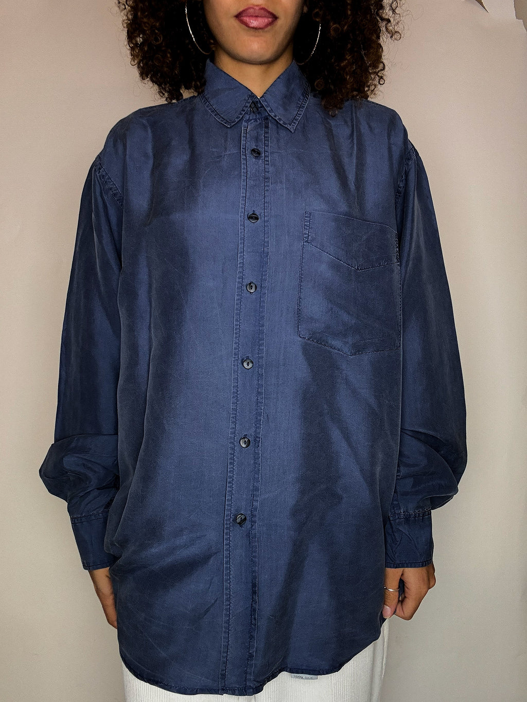 Vintage-Seidenhemd in Blaugrau, Größe M
